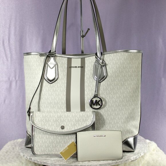 Michael Kors Jet Set Large Tote & Bryant Wallet Set – Silver / Optic White - Picture 1 of 16